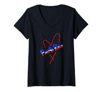 Mujer Puerto Rico corazón Boricua Orgullo Herencia hispana Camiseta Cuello V