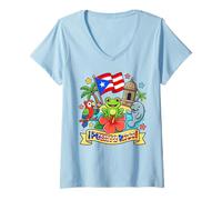 Mujer Puerto Rico Kids Coquí Frog Parrot Manatí Bandera Heritage Camiseta Cuello V