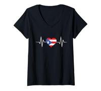 Mujer Puerto Rico Mapa Heartbeat Flag Puerto Rico Taino Boricua PR Camiseta Cuello V