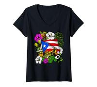 Mujer Puerto Rico Rana Herencia Hispana Bandera Boricua Coqui Camiseta Cuello V