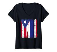 Mujer Puerto Rico Tailandia Media Bandera Raíces Puertorriqueñas Tailandesas Camiseta Cuello V