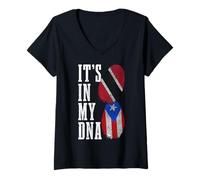 Mujer Puerto Rico Trinidad Tobago Su En Mi ADN Orgullo Puertorriqueño Camiseta Cuello V