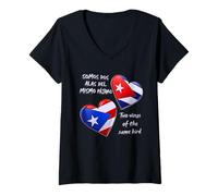Mujer Puerto Rico y Cuba Corazón, Dos Alas del Mismo Pájaro Camiseta Cuello V