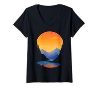 Mujer Puesta de Sol del río Camiseta Cuello V