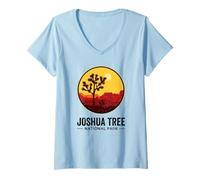 Mujer Puesta de Sol Retro del Desierto de California en el Parque Nacional Joshua Tree Camiseta Cuello V