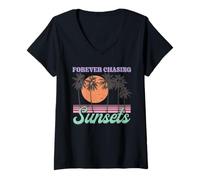 Mujer Puestas de Sol para Siempre Persiguiendo Camiseta Cuello V