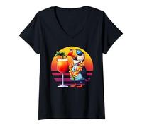 Mujer Puffin hawaiano vintage pájaro con gafas de sol retro puesta de sol Camiseta Cuello V
