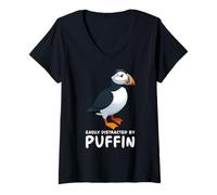 Mujer Puffin Muffin Seabird Cute Atlantic Puffin Camiseta Cuello V