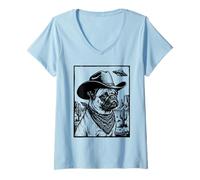 Mujer Pug Cowboy Dog OVNI Western Desert Sci-Fi Alien Camiseta Cuello V