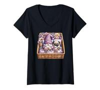 Mujer Pug Dad Sleeping In Floral Shabby Chic Bedding With Cute Pug Camiseta Cuello V