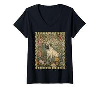 Mujer Pug Dulce Cervatillo en un Viejo jardín inglés Camiseta Cuello V