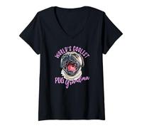 Mujer Pug más Genial del Mundo Abuela Lindo bostezo Pug Nieto Camiseta Cuello V
