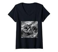 Mujer Pug Segunda Guerra Mundial Profesor de Historia WWII Gear Retro Avión Camiseta Cuello V