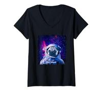 Mujer Pug Space Dog Astronaut Galaxy Dogs Funny Camiseta Cuello V