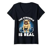 Mujer Pug The Struggle Is Real Halterofilia Gimnasio Divertido Camiseta Cuello V