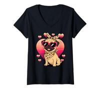 Mujer Pug Valentines Day Pugs Camiseta Cuello V