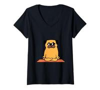 Mujer Pug Yoga Lotus Pose Camiseta Cuello V