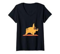 Mujer Pug Yoga Triangle Pose Camiseta Cuello V