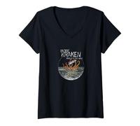 Mujer Puget Sound Kraken - Monstruos Marinos del PNW. Camiseta Cuello V