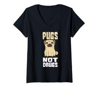 Mujer Pugs Not Drugs, Divertido Perro, mamá, Amante de Las Mascotas, Lindo Amante de los Pug Camiseta Cuello V