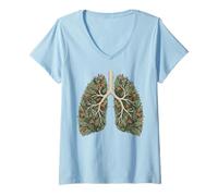 Mujer Pulmones botánicos Naturaleza Amante Sistema Respiratorio Camiseta Cuello V