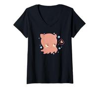 Mujer Pulpo Burbujas Kawaii Lindo Divertido Camiseta Cuello V