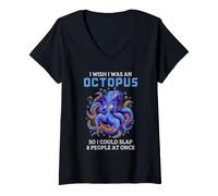 Mujer Pulpo Humor Animal Sarcástico Tentáculo Enojado Chiste Océano Camiseta Cuello V