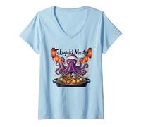 Mujer Pulpo Japonés Takoyaki Master Chef Street Food Ukiyo-e Camiseta Cuello V
