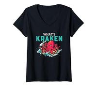 Mujer Pulpo Kraken Monstruo Mar Náutico Juego de Palabras Humor Tentáculo Arte Camiseta Cuello V
