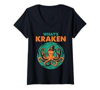 Mujer Pulpo Kraken Monstruo Mar Náutico Juego de Palabras Humor Tentáculo Arte Camiseta Cuello V