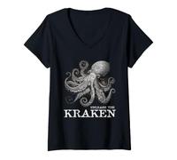 Mujer Pulpo Kraken Monstruo Mítico Océano Desata Arte Humor Camiseta Cuello V