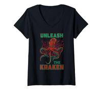 Mujer Pulpo Kraken Monstruo Mítico Océano Desata Arte Humor Camiseta Cuello V