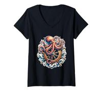 Mujer Pulpo Monstruo Marino Kraken Amante Animal Pulpo Camiseta Cuello V