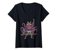Mujer Pulpo Samurai Kawaii Guerrero Japonés Anime Estética Camiseta Cuello V