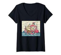 Mujer Pulpo Sea Monster Ship Attack Kraken Ocean Adventure Art Camiseta Cuello V