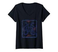 Mujer Pulpo Vintage Vida Marina Náutica Camiseta Cuello V