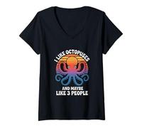 Mujer Pulpos Divertidos Diciendo Que me Gusta Tal Vez 3 Personas Camiseta Cuello V