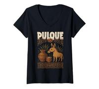 Mujer Pulque Antiguo Azteca Bebida Mexicana Pulquería Pirámides Azteca Camiseta Cuello V