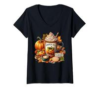 Mujer Pumpkin Patch Coffee Halloween Mug For Women Pumpkin Spice Camiseta Cuello V