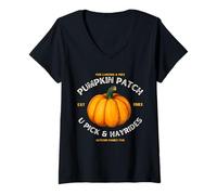 Mujer Pumpkin Patch U-Pick Hayride Rustic Farm Fun Camiseta Cuello V