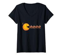 Mujer Pumpkin Pie Eating Turkeys Video Games Thanksgiving Day Kids Camiseta Cuello V