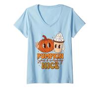 Mujer Pumpkin Spice Everything Nice Autumn Peace Sign Camiseta Cuello V