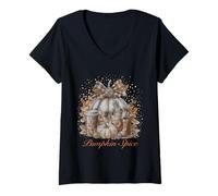 Mujer Pumpkin Spice Latte Fall Coffee Thanksgiving para Mujer Camiseta Cuello V