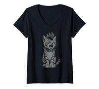 Mujer Punk Cat Funny EMO Kitten Alt Grunge Goth Graphic Camiseta Cuello V