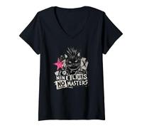 Mujer Punk Cat Nine Lives No Masters Mohawk Anarchy Camiseta Cuello V