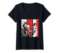 Mujer Punk & Mariposa - El Arte se Encuentra con la rebelión Camiseta Cuello V