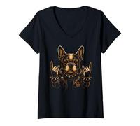 Mujer Punk Rock Bulldog Divertido Frenchie Dog, Rock and Roll Fun Camiseta Cuello V