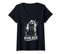 Mujer Punk Rock Cat Black Feline Anarchy Rebel Music Camiseta Cuello V
