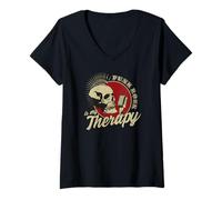 Mujer Punk Rock Is My Therapy Skull Music Cráneo Retro Vintage Camiseta Cuello V