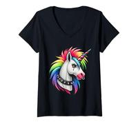Mujer Punk Rock Rainbow Unicorn EMO Goth Alternativa, Animal Camiseta Cuello V